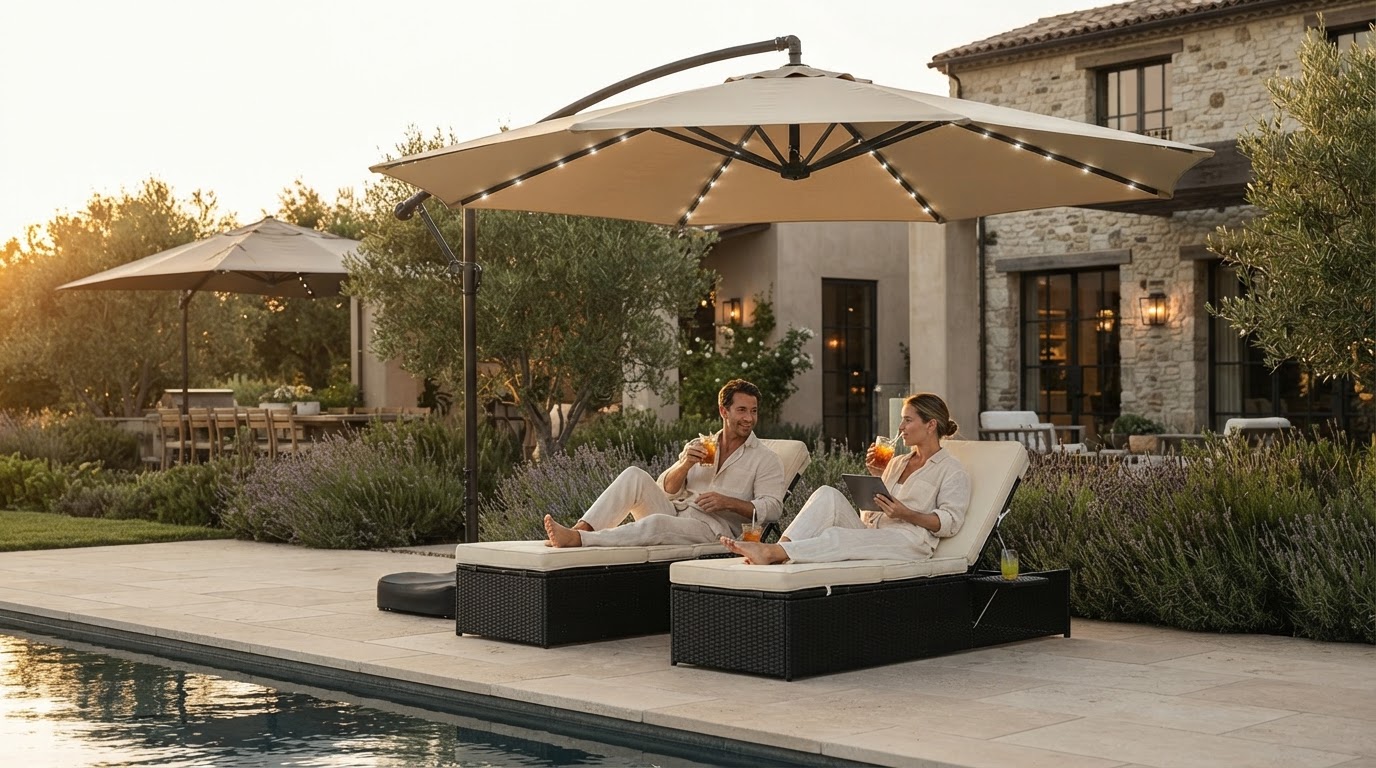 Sonkuki Cantilever Sale vs Solar Lights Umbrella Testing