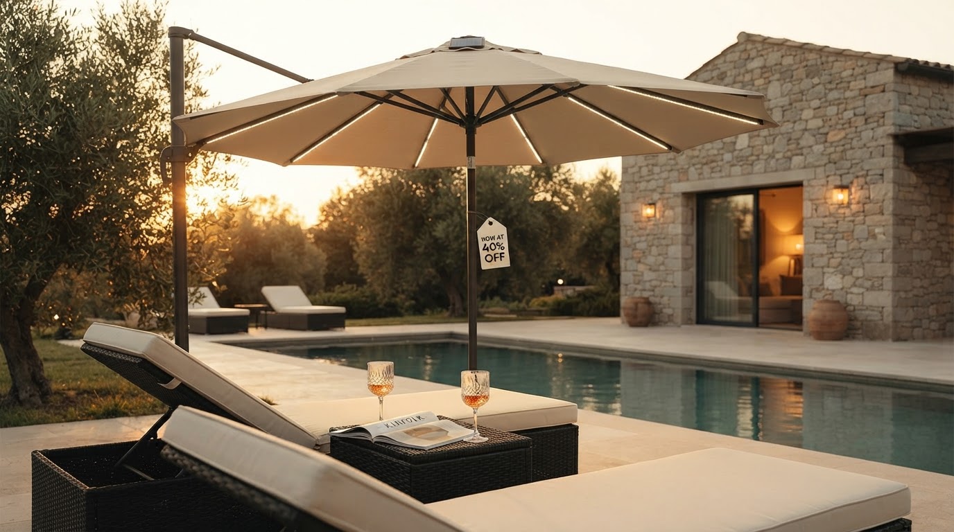 Sonkuki Cantilever Sale Meets Solar Lights Umbrella Utility