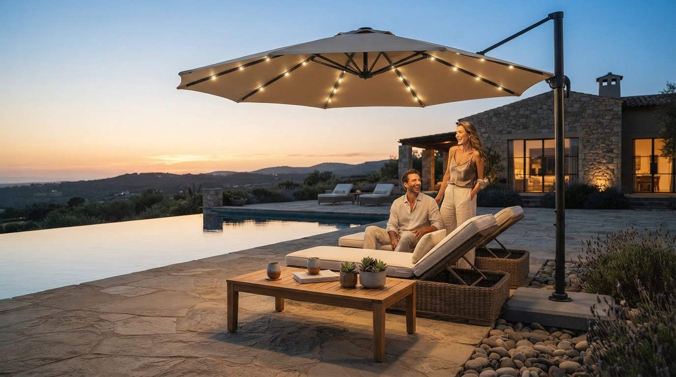 Sonkuki Steel Cantilever Price Drop vs Solar Lights Umbrella