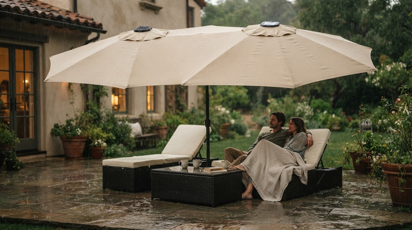 Is a Solar Lights Umbrella waterproof in heavy rain?