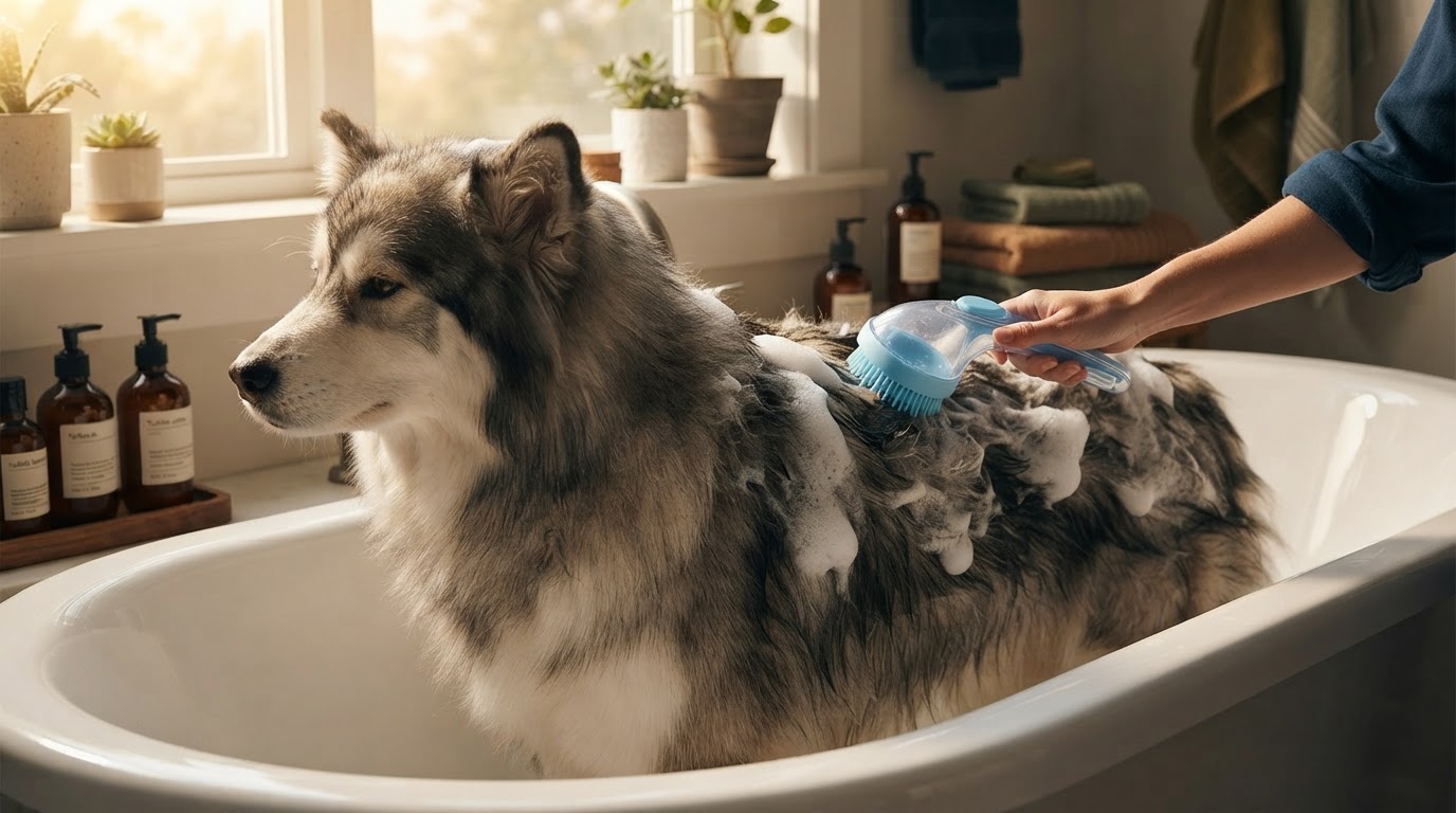 Pet Shampoo Brush Routine for Thick Hair Grooming
