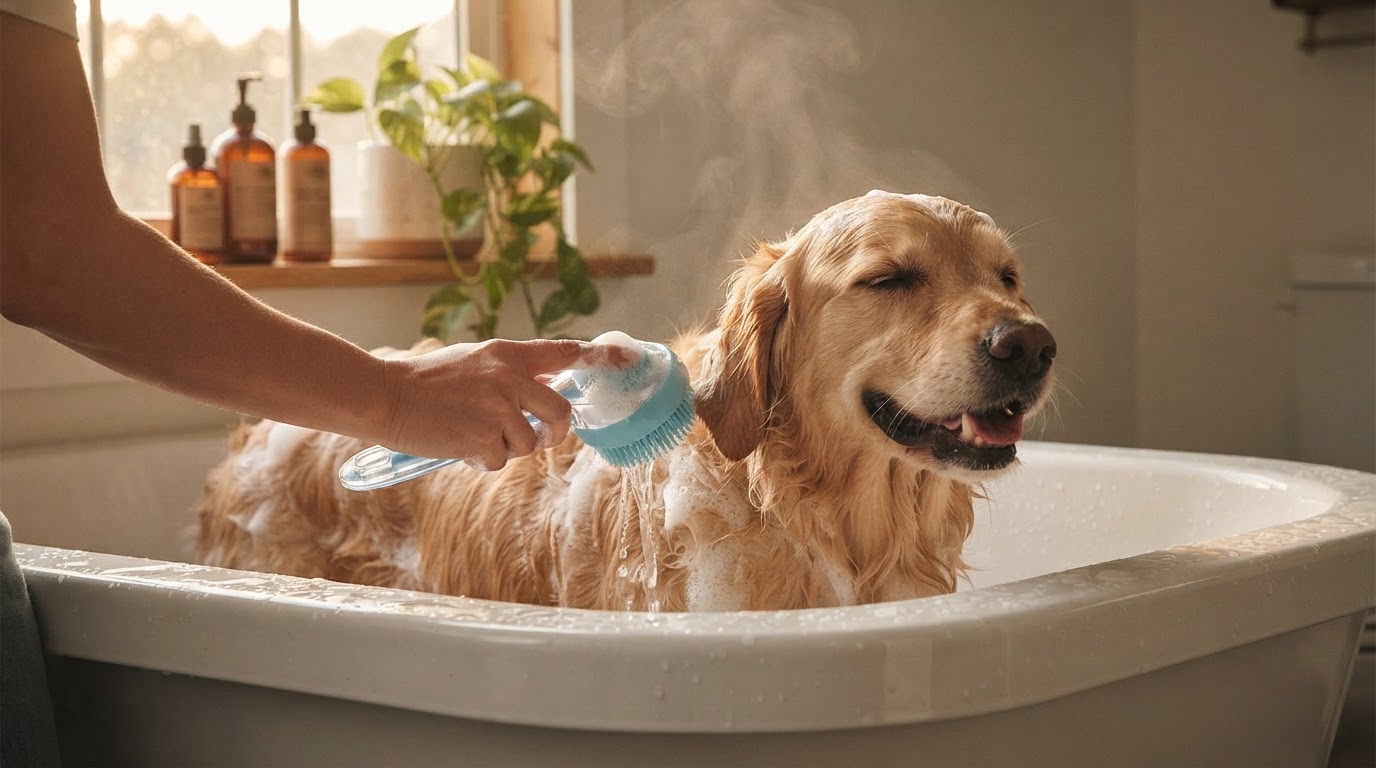 How does the Pet Shampoo Brush compare to standard scrubbers?