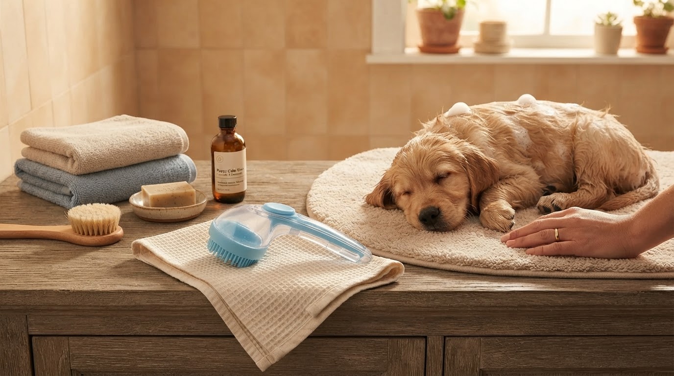 Using Pet Shampoo Brush for Puppy Bath Massager Benefits