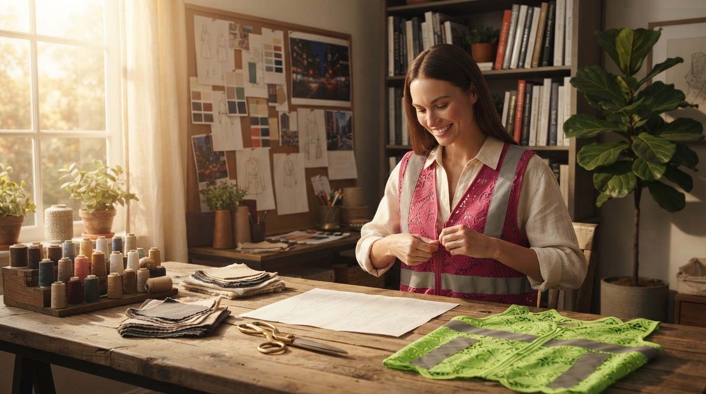 What defines a floral lace reflective vest with zipper?