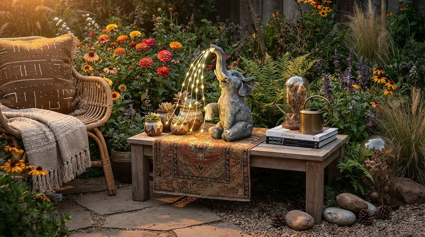 Integrating Solar Elephant Light into Bohemian Garden Design