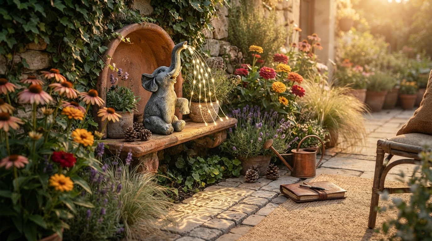 How does Solar Elephant Light improve garden decor?