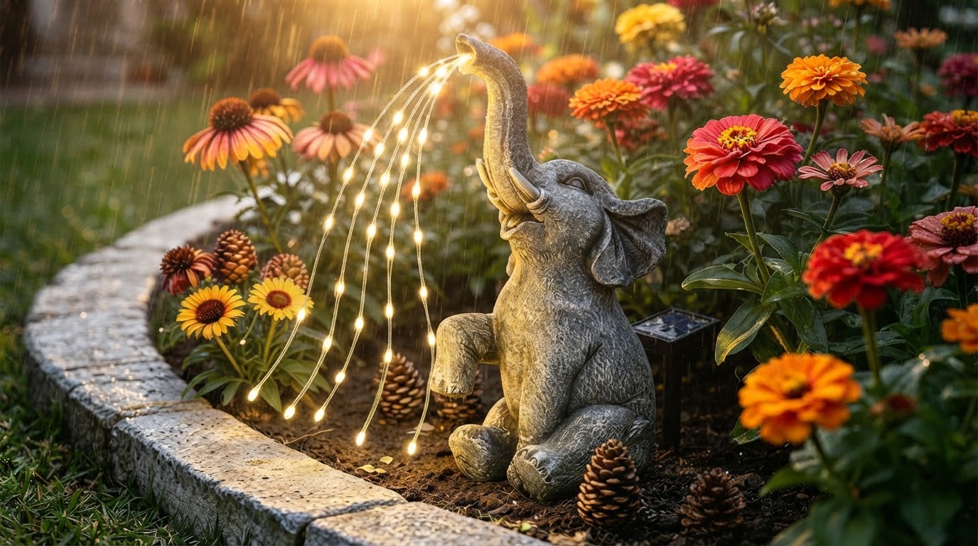 How do Solar Elephant Light fixtures perform in rain?