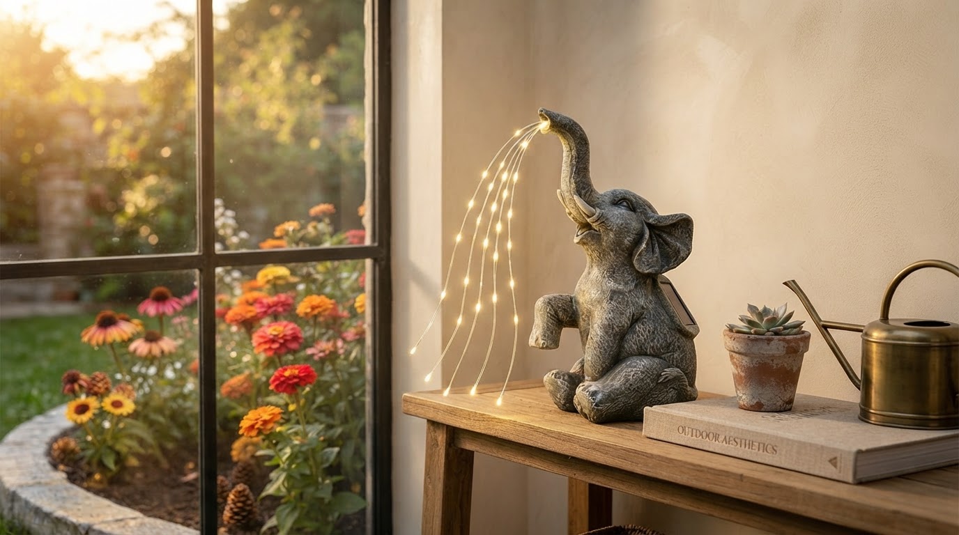 How does the Solar Elephant Light function in gardens?