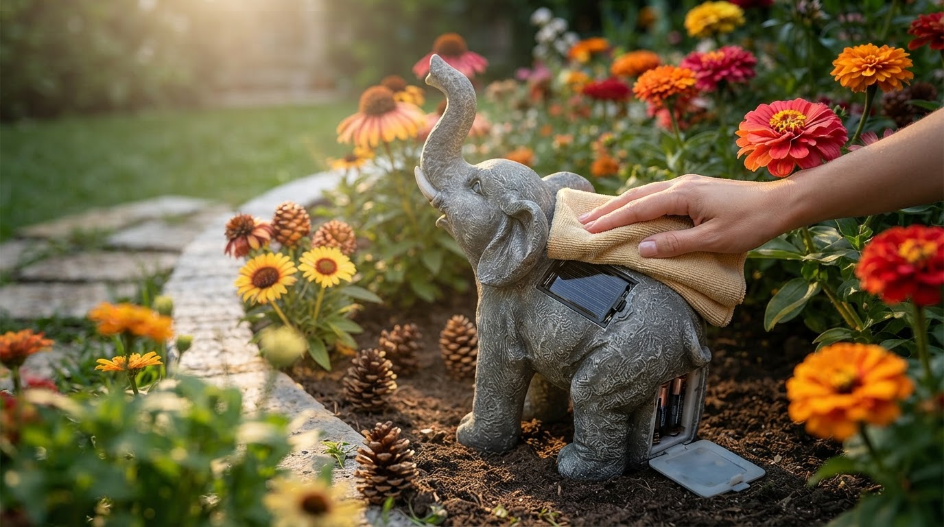 How do I maintain a Solar Elephant Light statue?