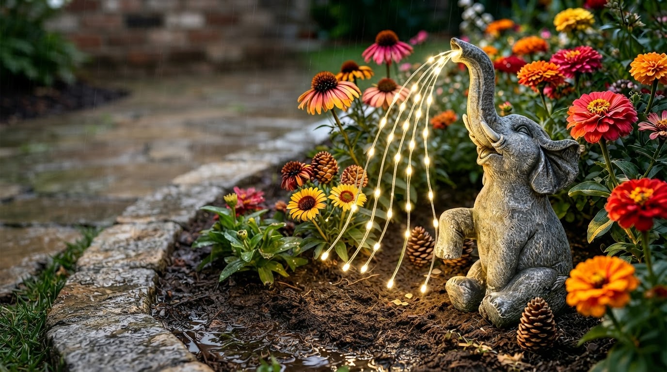 Is the Solar Elephant Light waterproof for outdoor use?