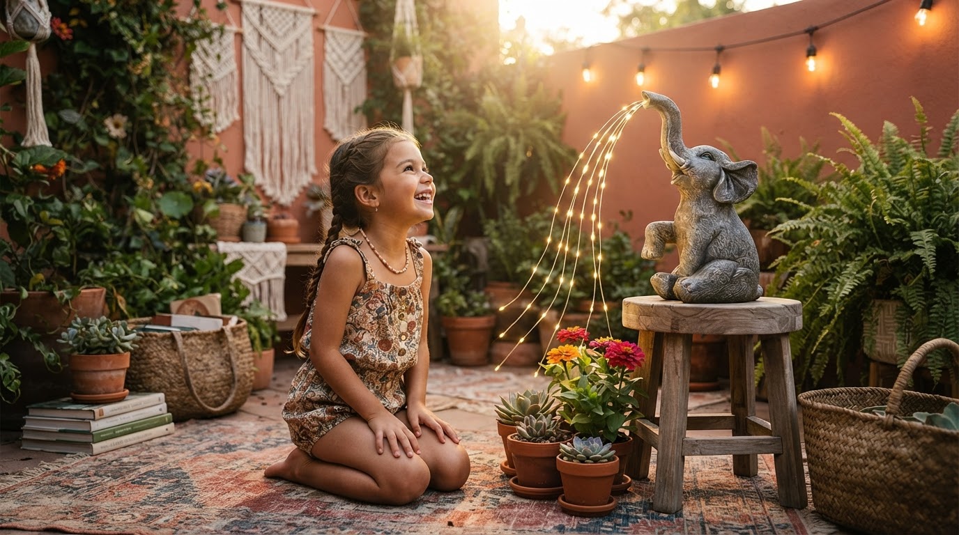 Solar Elephant Light Boho Patio Styling Guide