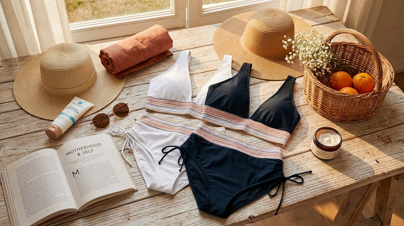 Postpartum Support with High Waisted Color Block Bikinis