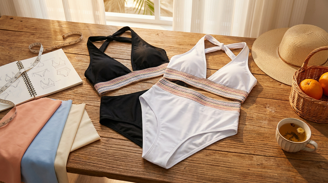 Designing High Waisted Tummy Control Color Block Bikini Sets