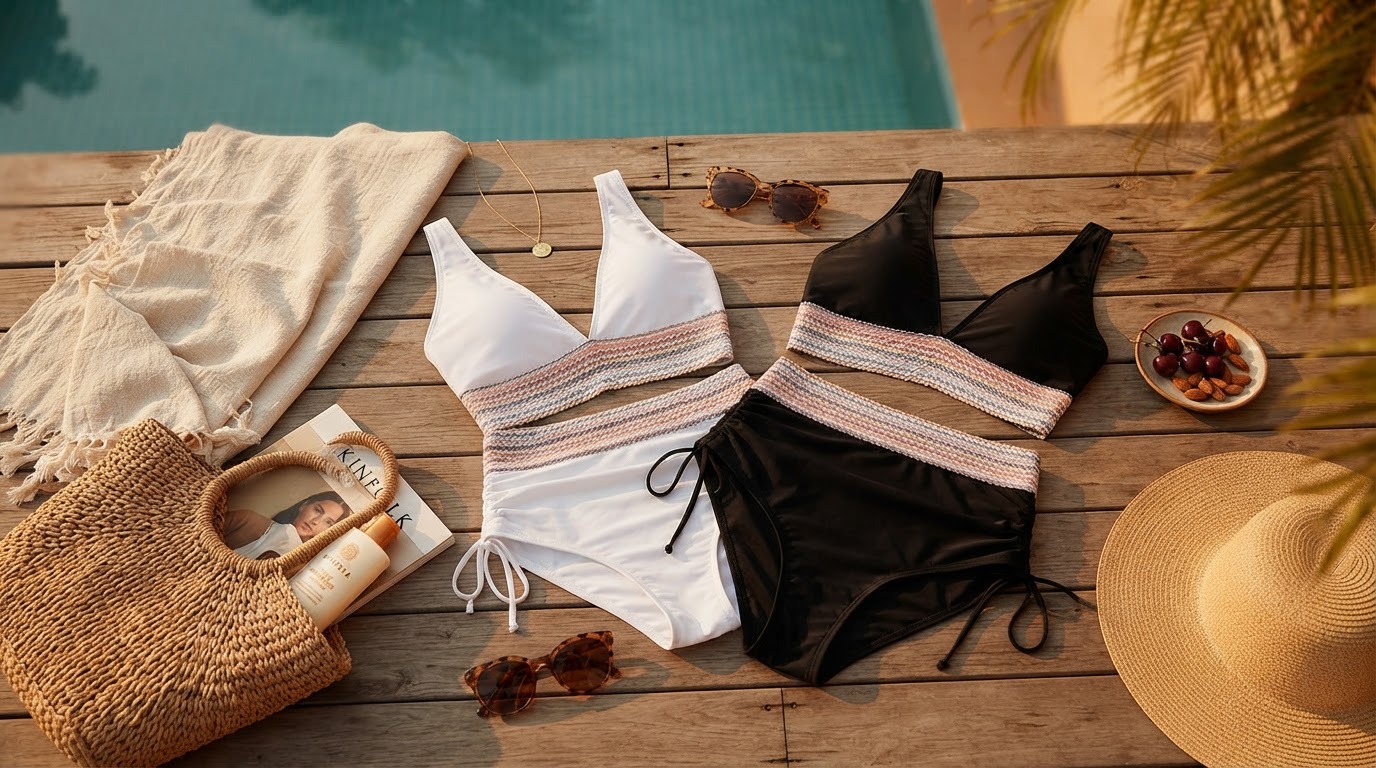 High Waisted Tummy Control Color Block Bikini Sets for Mom Pooch