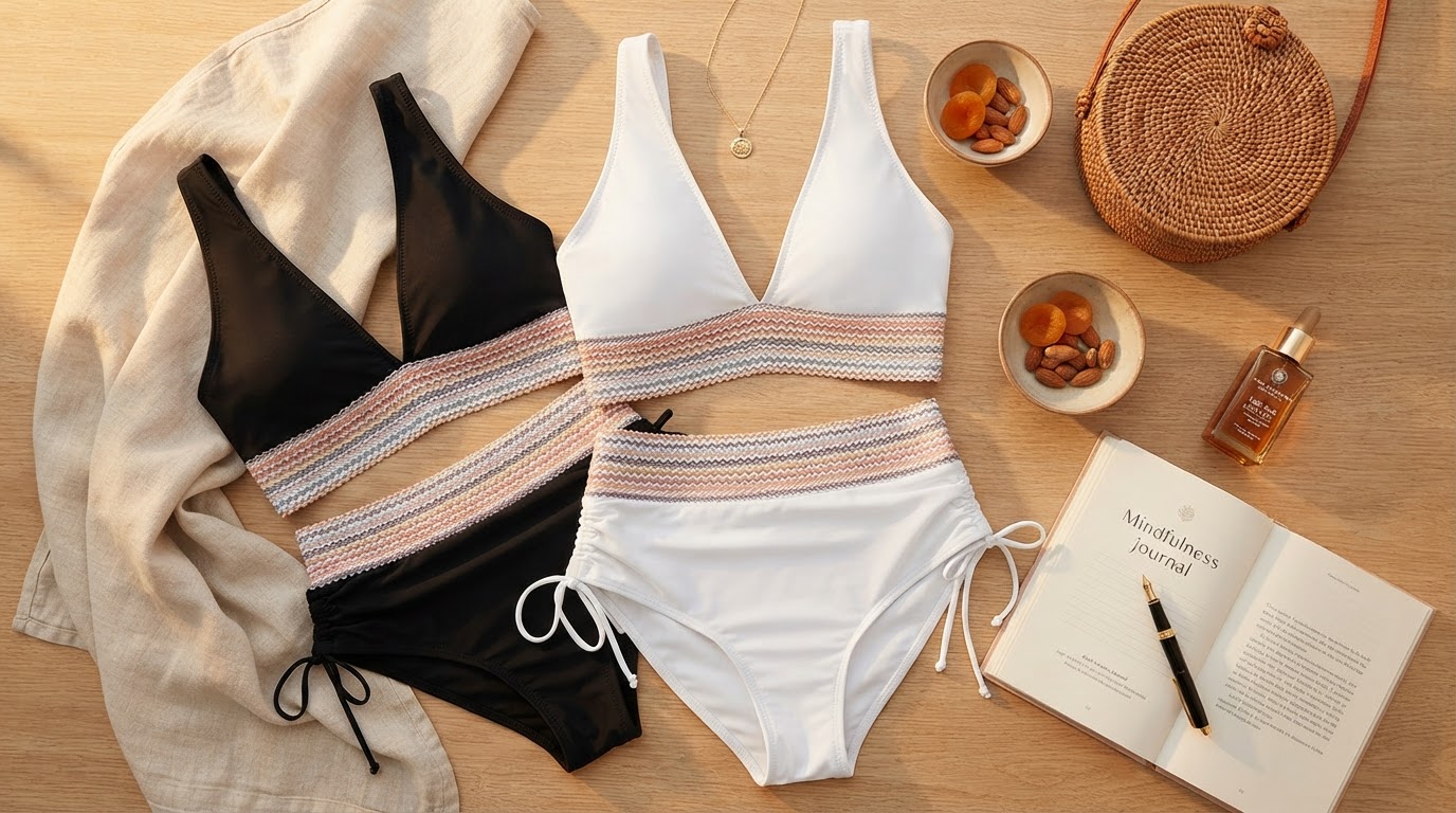 High Waisted Tummy Control Color Block Bikini Sets for Postpartum