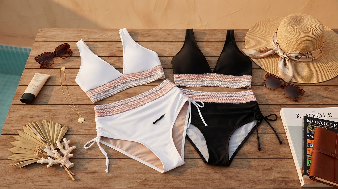 High Waisted Tummy Control Color Block Bikini Sets for Shaping