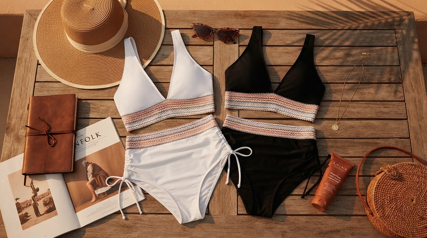 Retro Color Block High Waist Bikini Sets for Modern Style