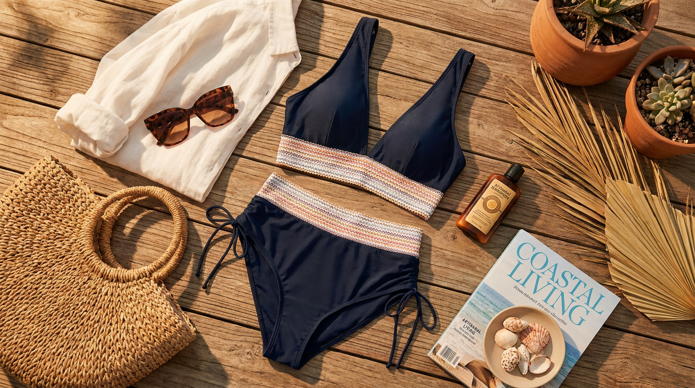 Selecting High Waisted Tummy Control Color Block Bikini Sets