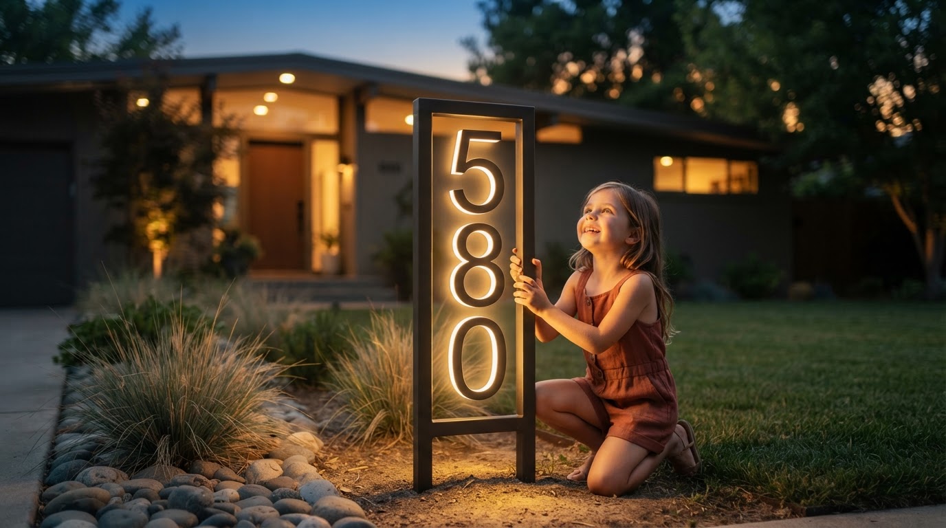 How do I install solar powered house numbers for yard use?
