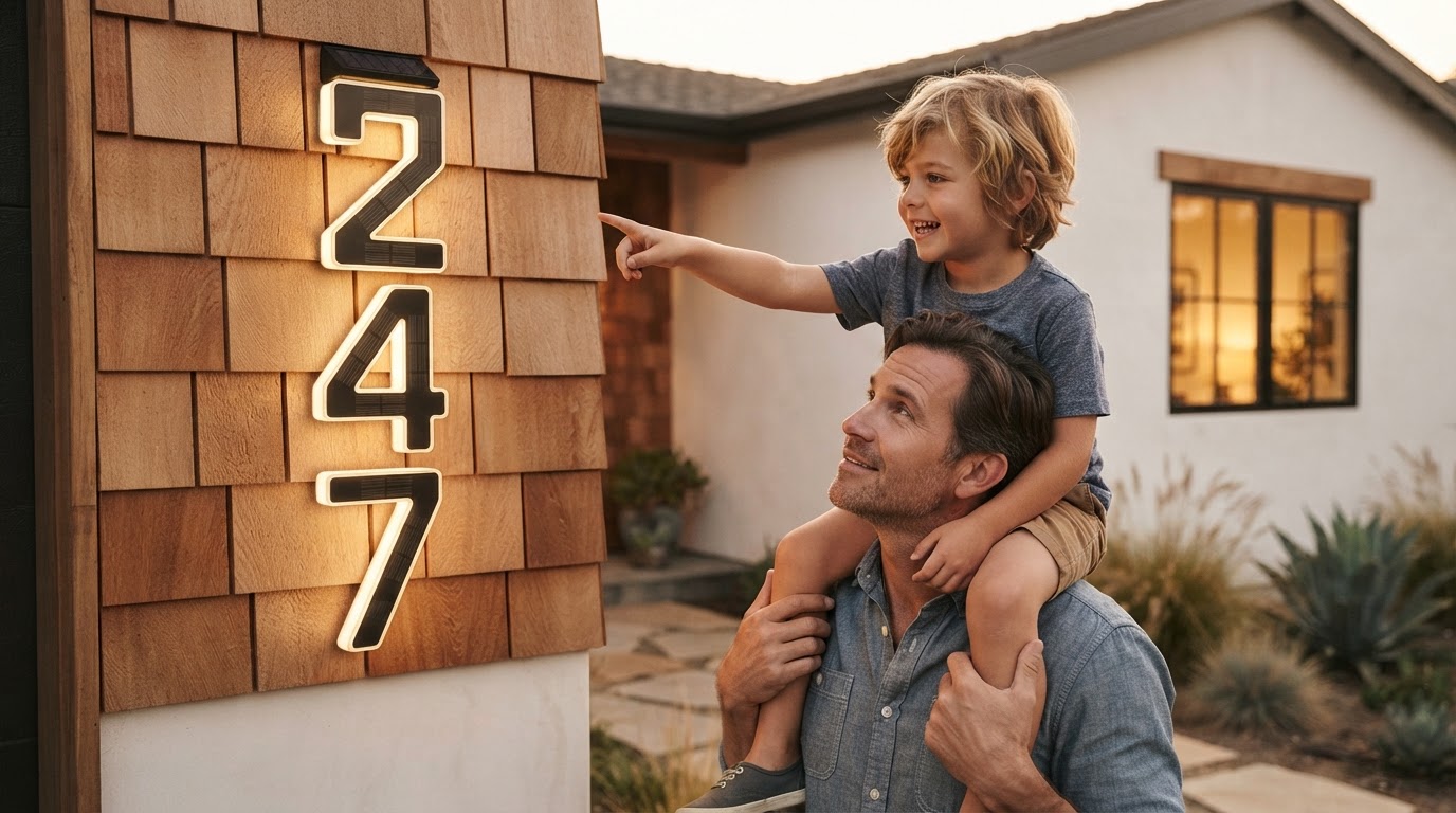 How do I install floating solar powered house numbers?