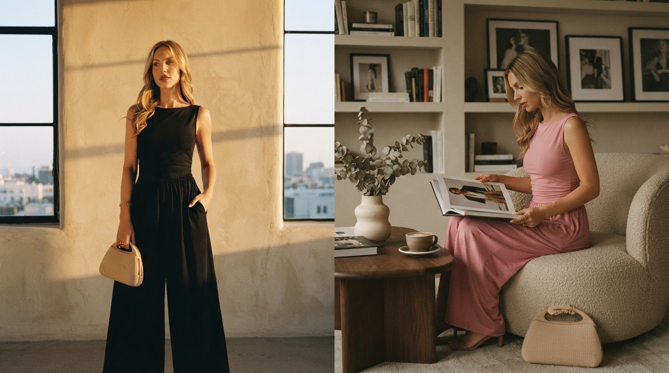 The V-Neck Balance: Refinement in a Sleeveless Wide-Leg Romper