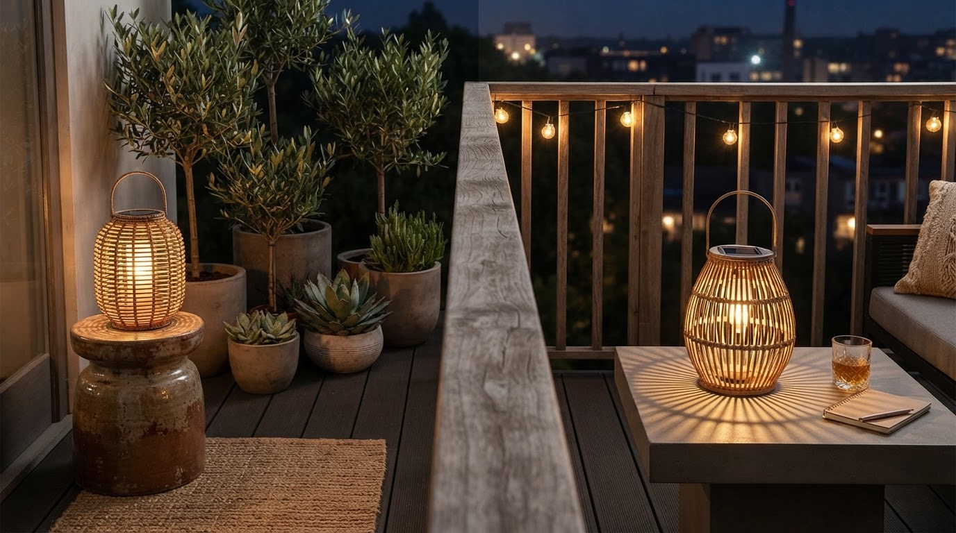 Balcony Lighting Tests with Handwoven Solar Lantern