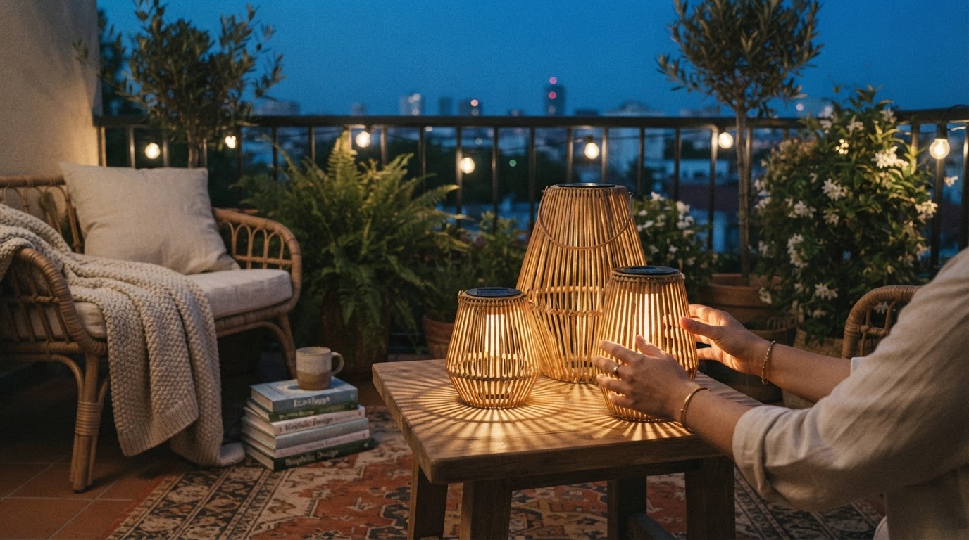 How does Handwoven Solar Lantern provide eco mood lighting?