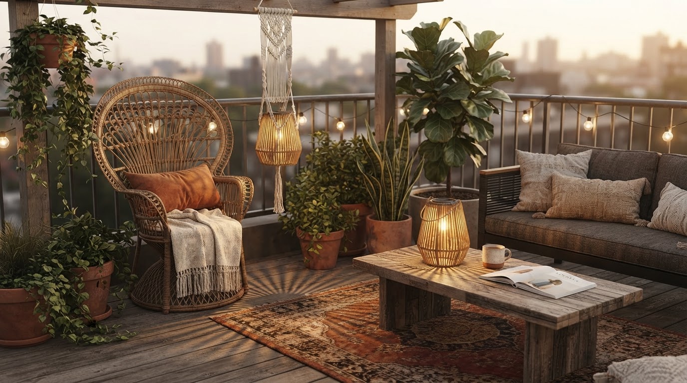 How to Style a Boho Patio with Outdoor Lighting