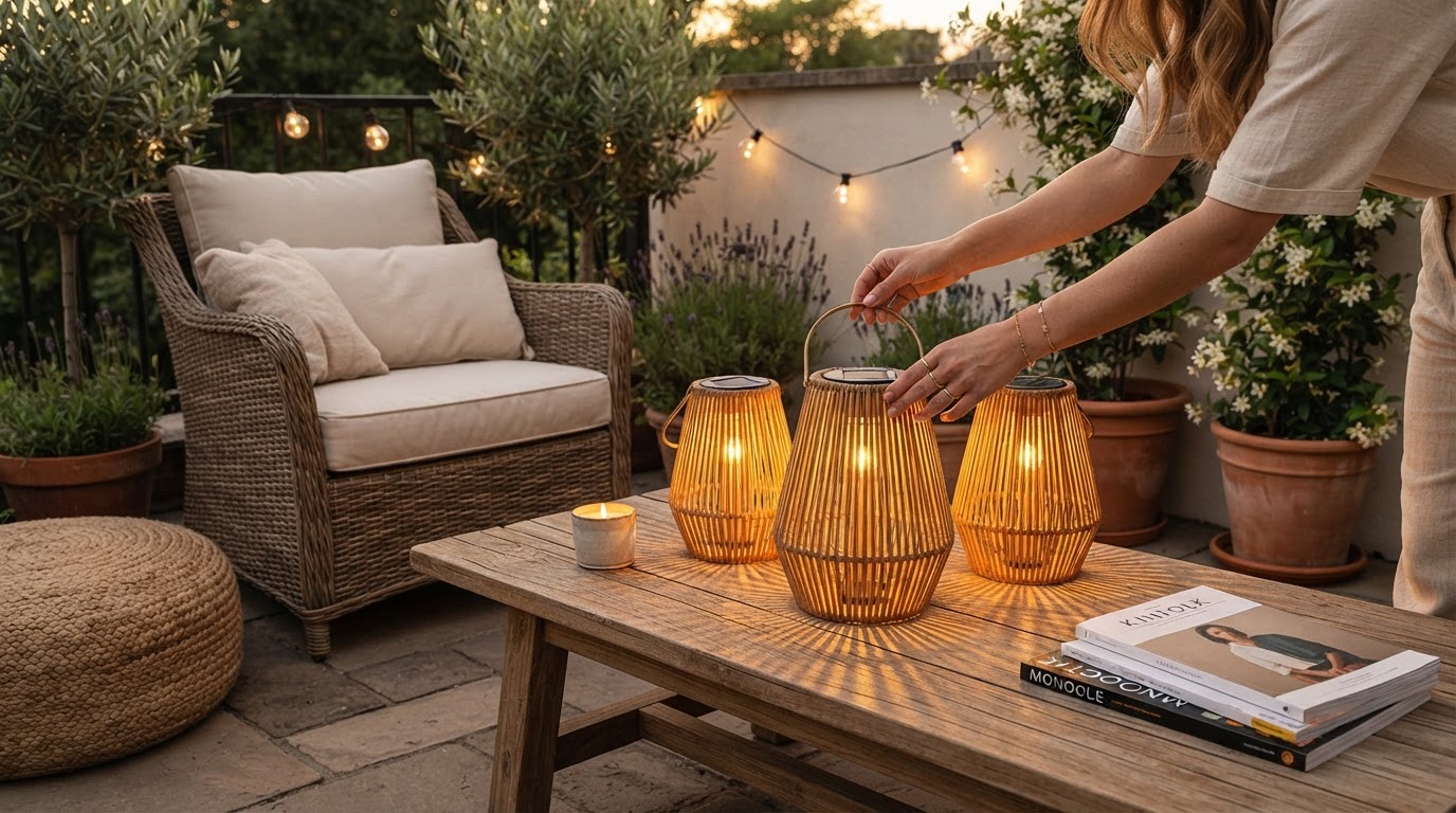 Wicker Solar Table Lamp Outdoor Essentials