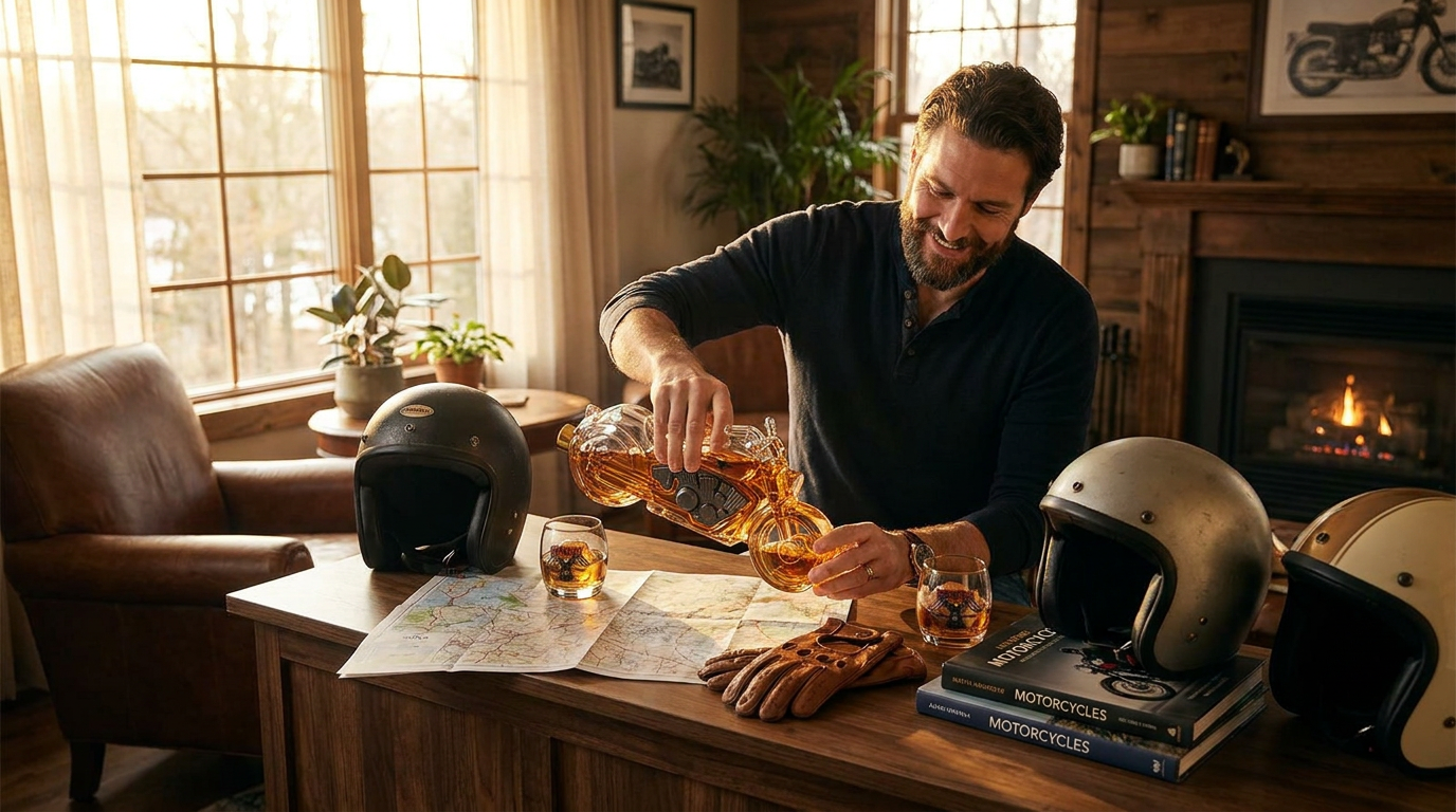 A 4-Step Curated Setup for Motorcycle Whiskey Decanter Bars
