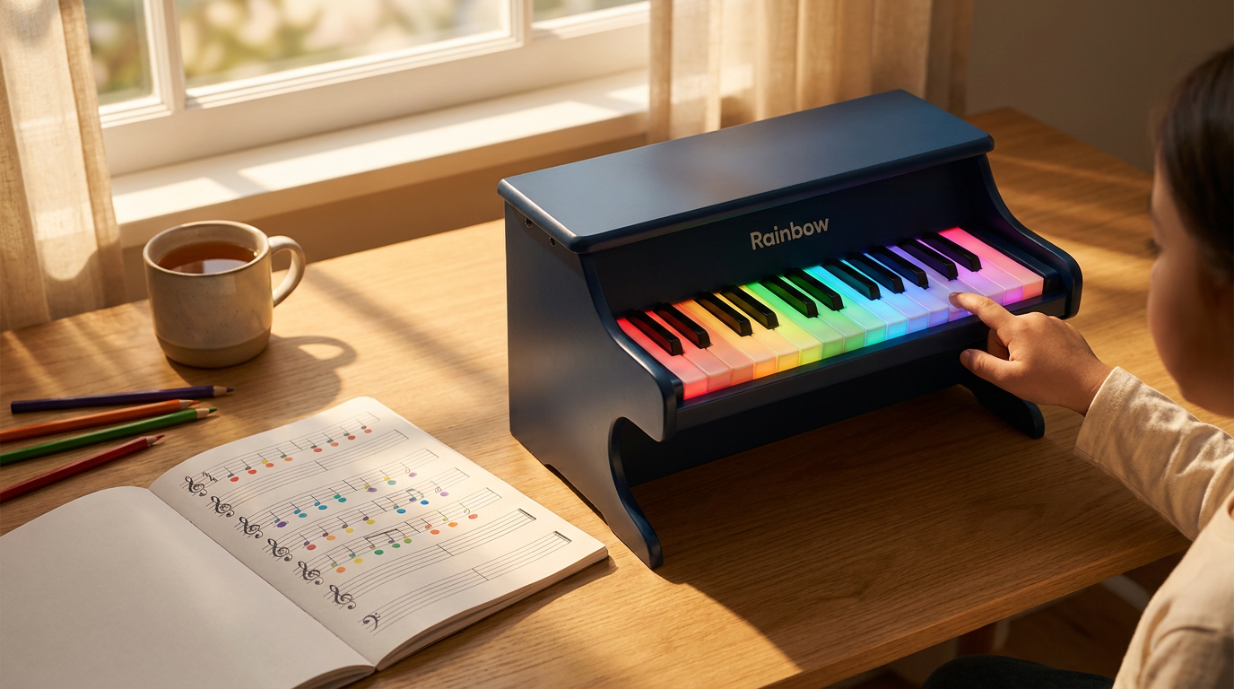 Does the Rainbow Mini Piano use color coded music?