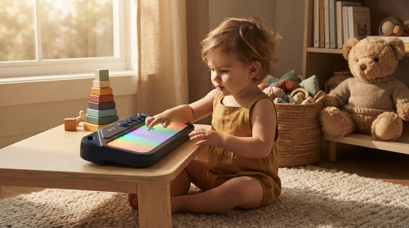 How does the Rainbow Mini Piano support toddler development?