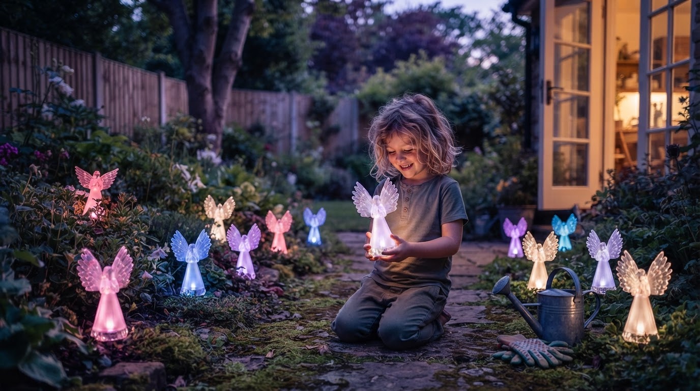 How do Solyra Garden Angels color changing solar lights work?