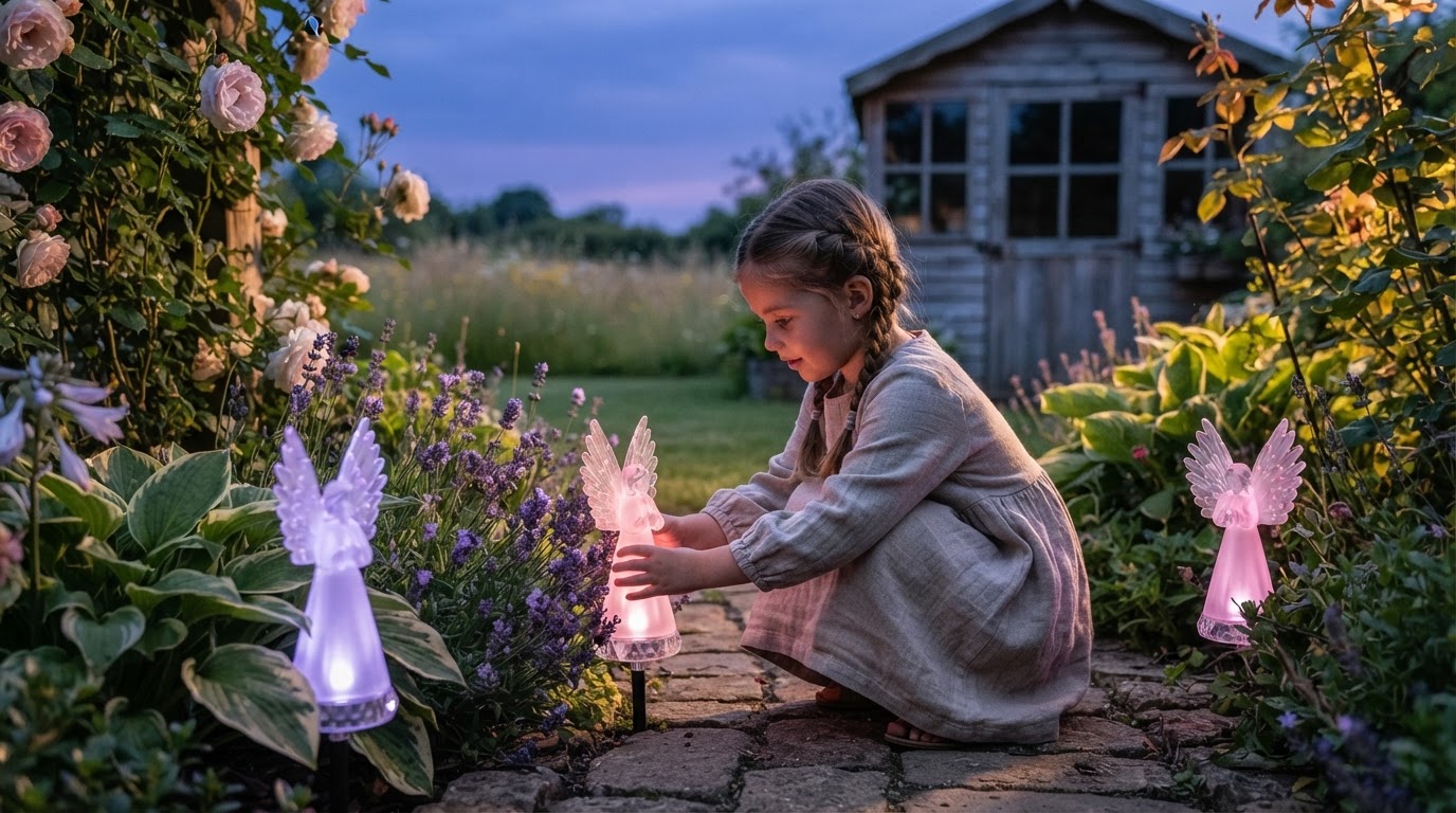 How do Solyra Garden Angels enhance spiritual garden decor?