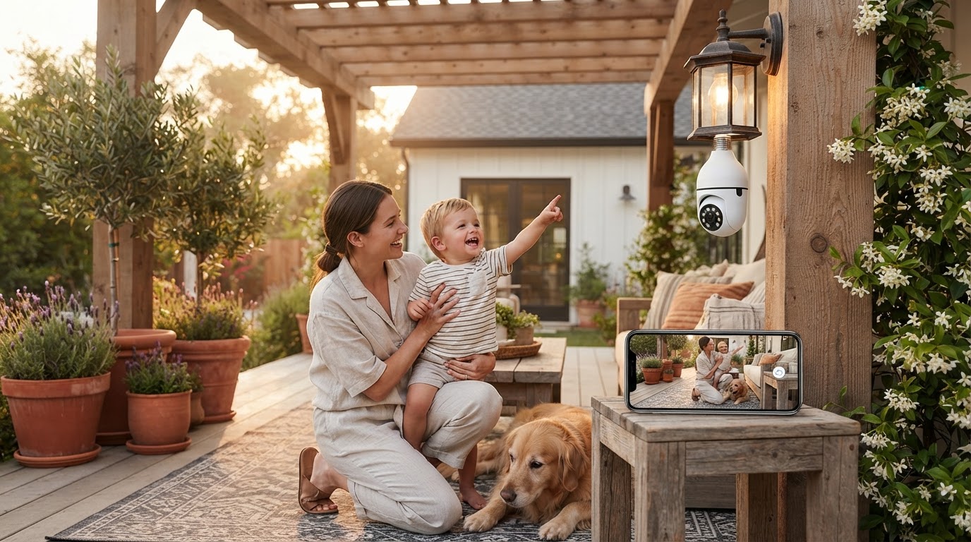 How do I install an outdoor light socket security camera?