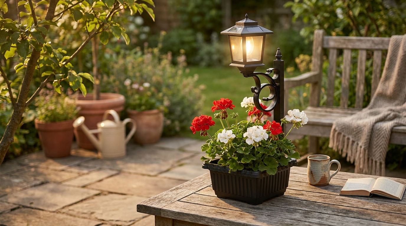 How does a Solar Planter Lamp function in a garden?