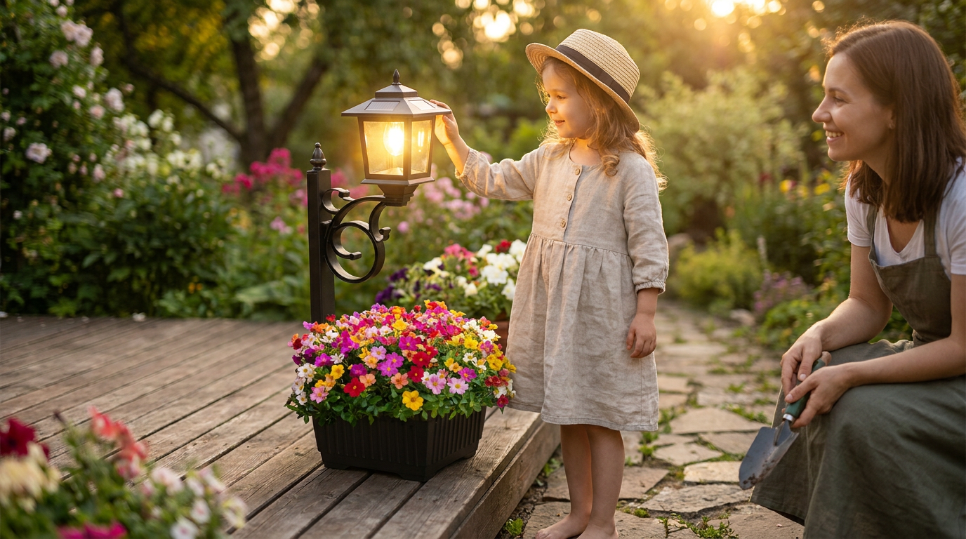 How do I install Solar Planter Lamp outdoor lighted planters?