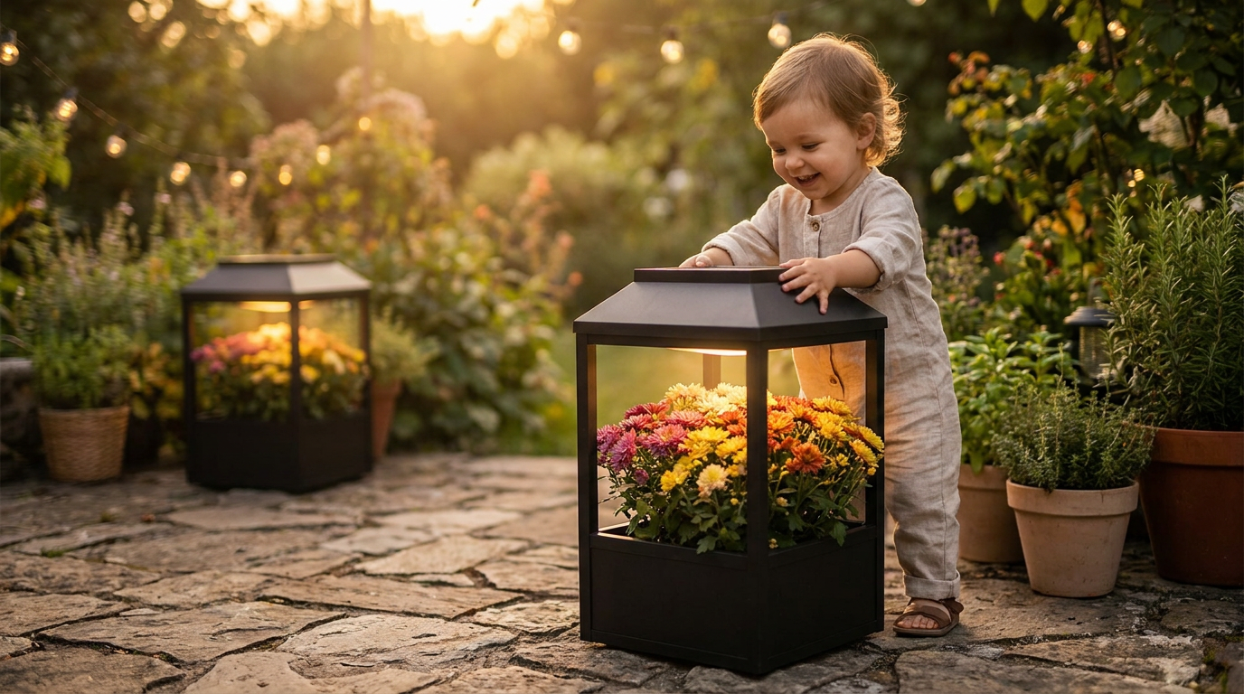 How do I set up Solar Planter Lamp illuminated outdoor planters?