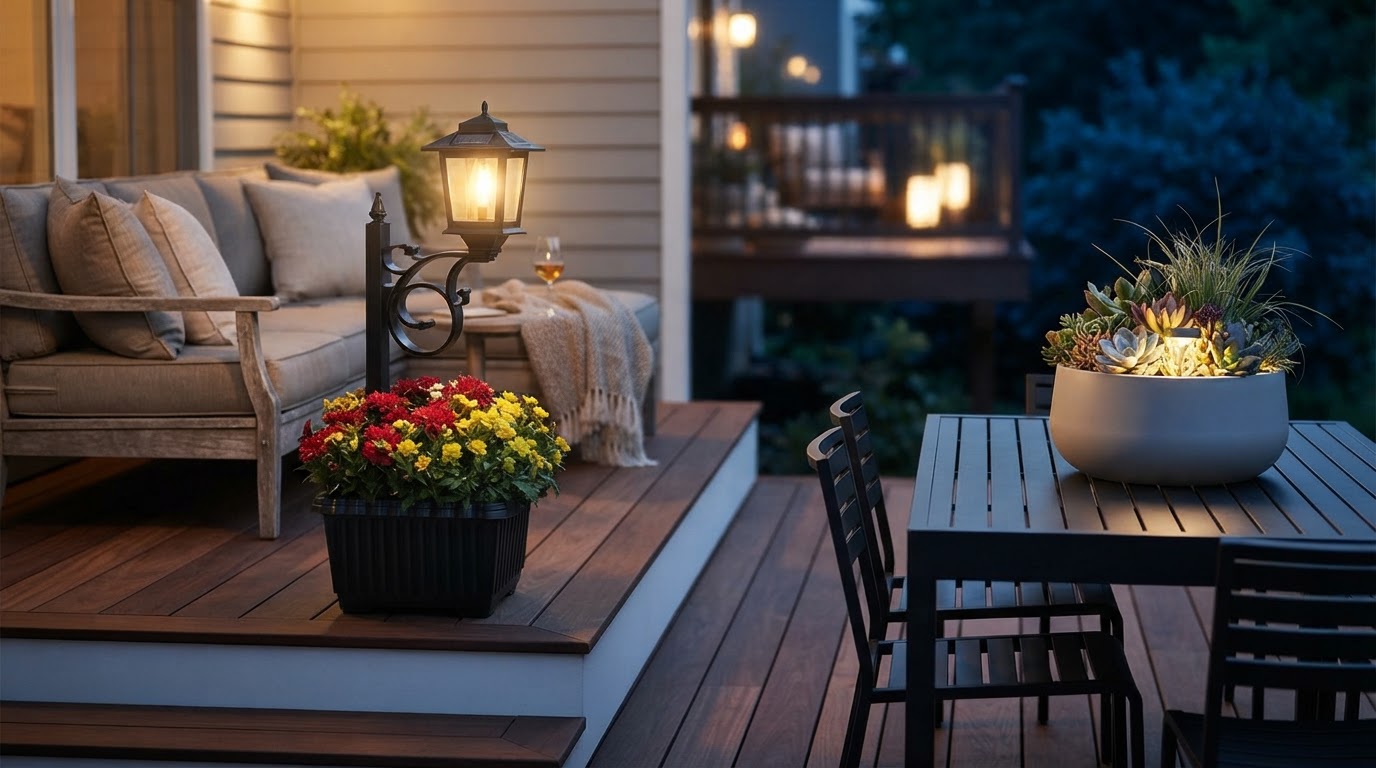 Which illuminated outdoor planters best fit a solar patio?