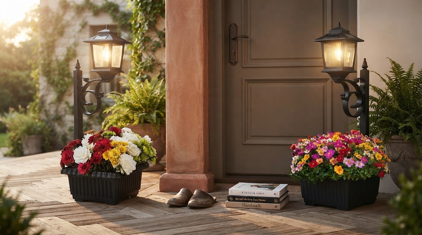 Solar Planter Lamp Setup for Porch Entryways