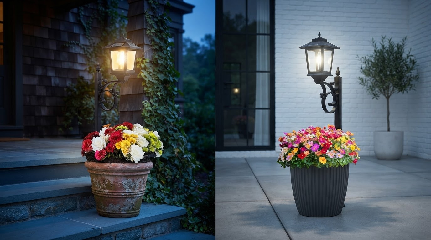 Modern Solar Planter Lamp Porch Lighting Comparison
