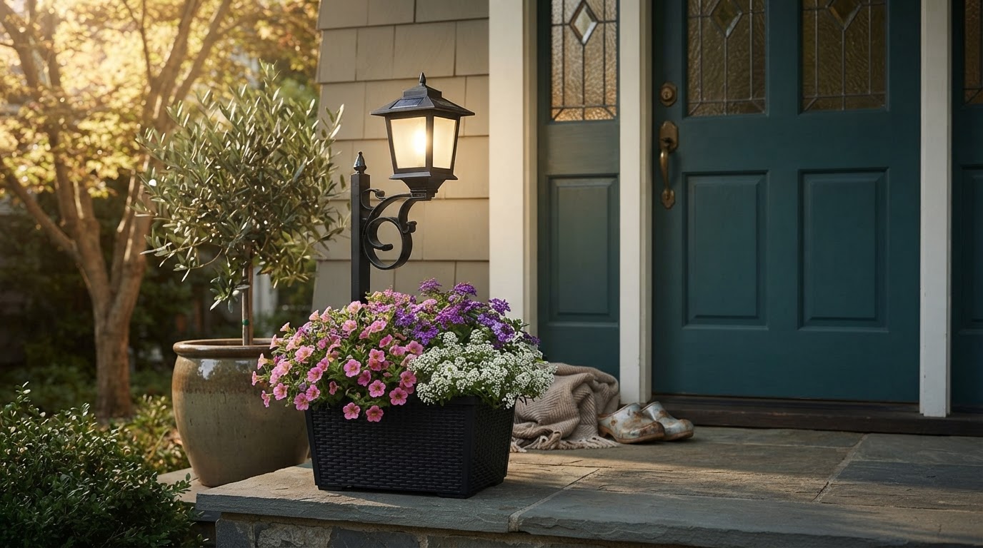 How does a Solar Planter Lamp improve foyer lighting?