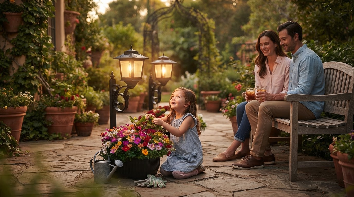 Solar Planter Lamp Setup for Glowing Outdoor Patios