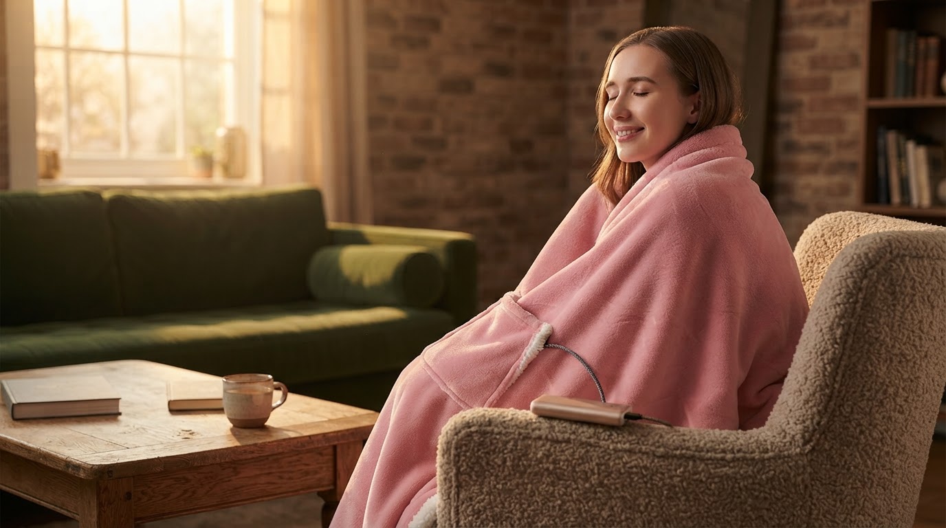How do I use a USB Heated Blanket Wrap for shoulder relief?