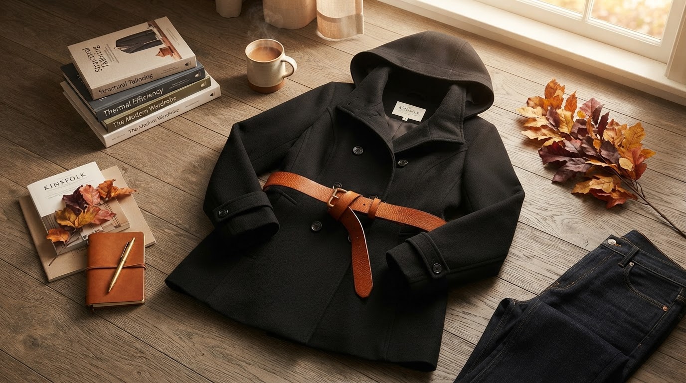 Hooded Wool Pea Coat Utility for Plus Size Silhouettes