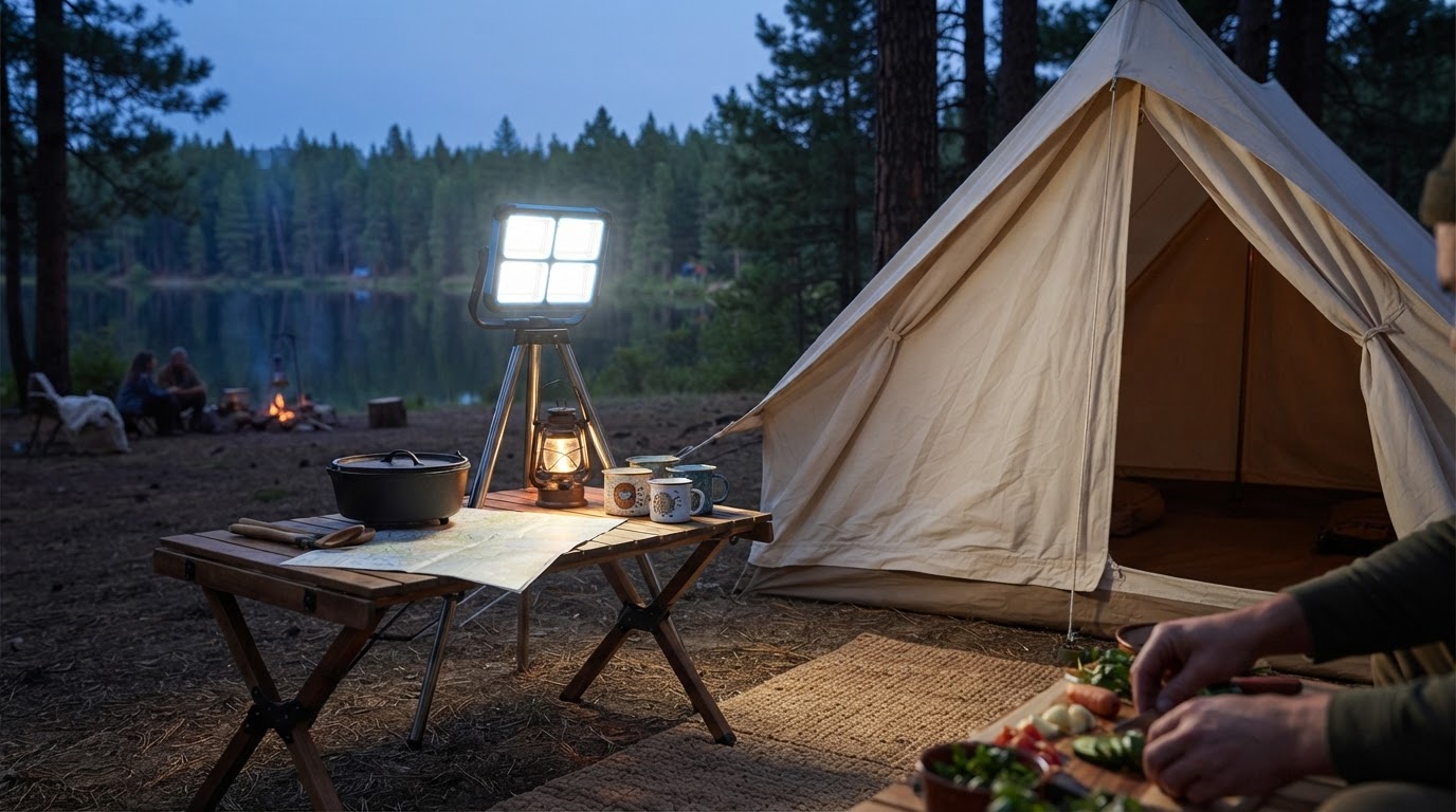 How does the Solar Magnetic LED Work Light improve camping?