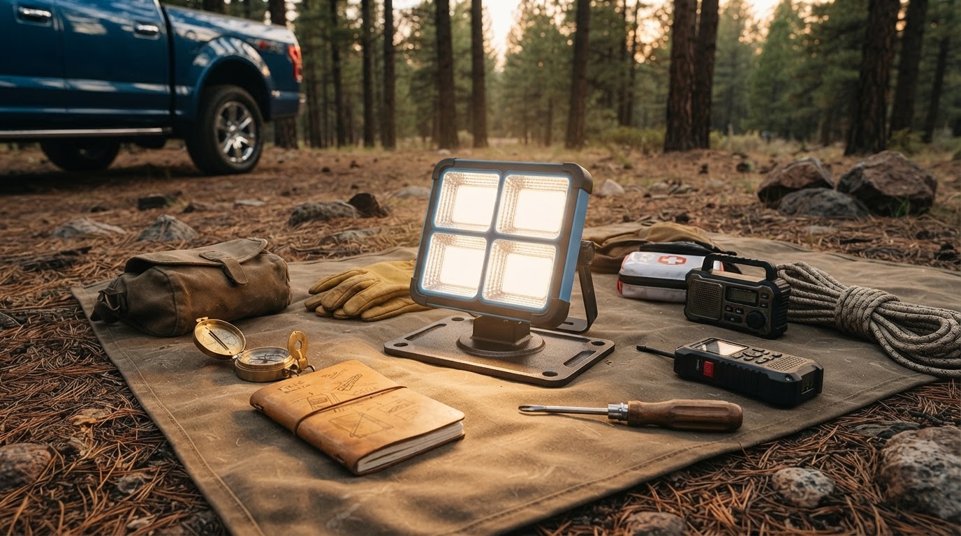 Solar Magnetic LED Work Light Utility in Field Operations
