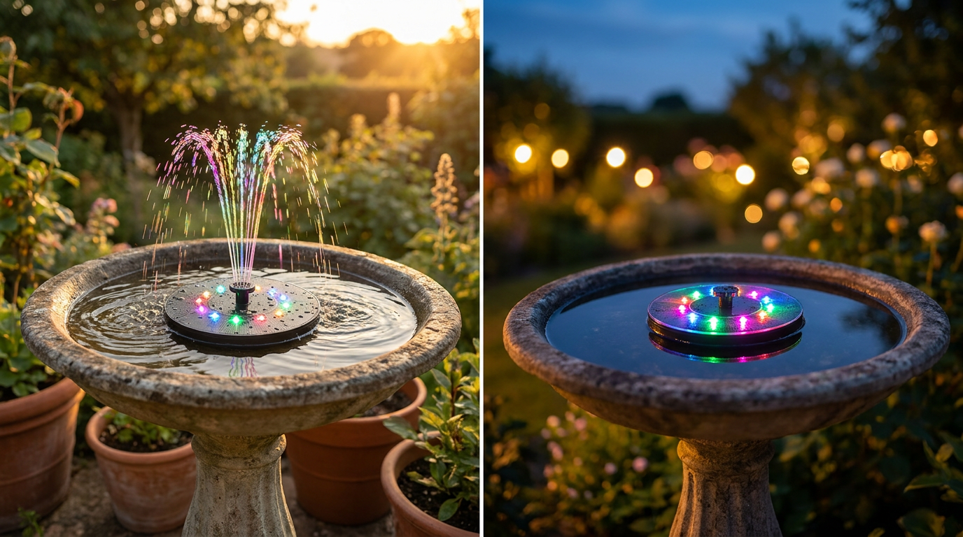 Colorful Solar Fountain Pump Battery Backup Performance