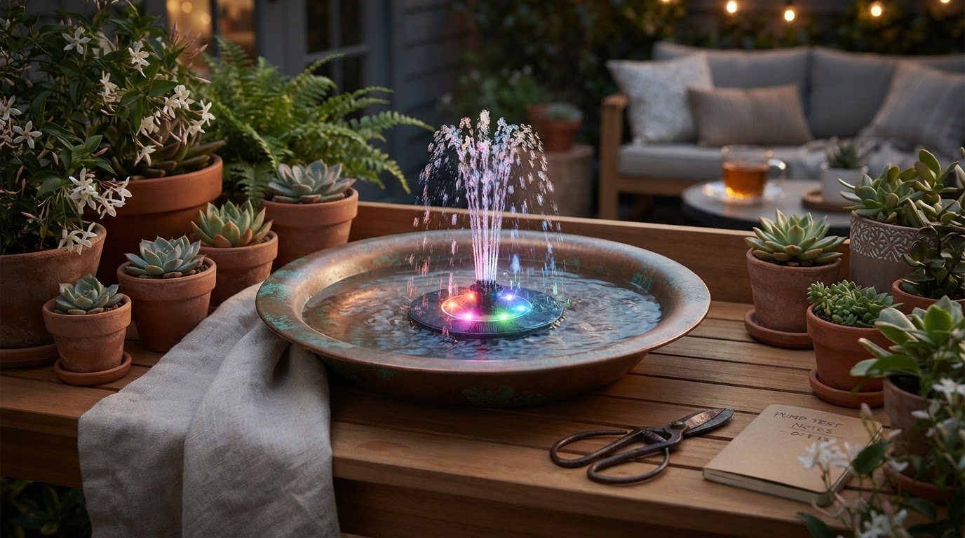 Testing the Colorful Solar Fountain Pump LED Integration