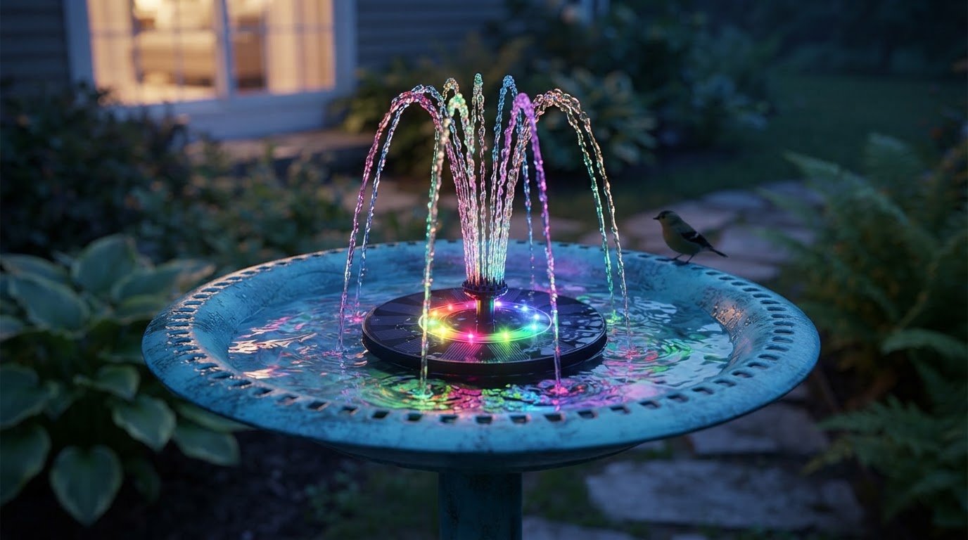 How Does a Colorful Solar Fountain Pump Function at Night?